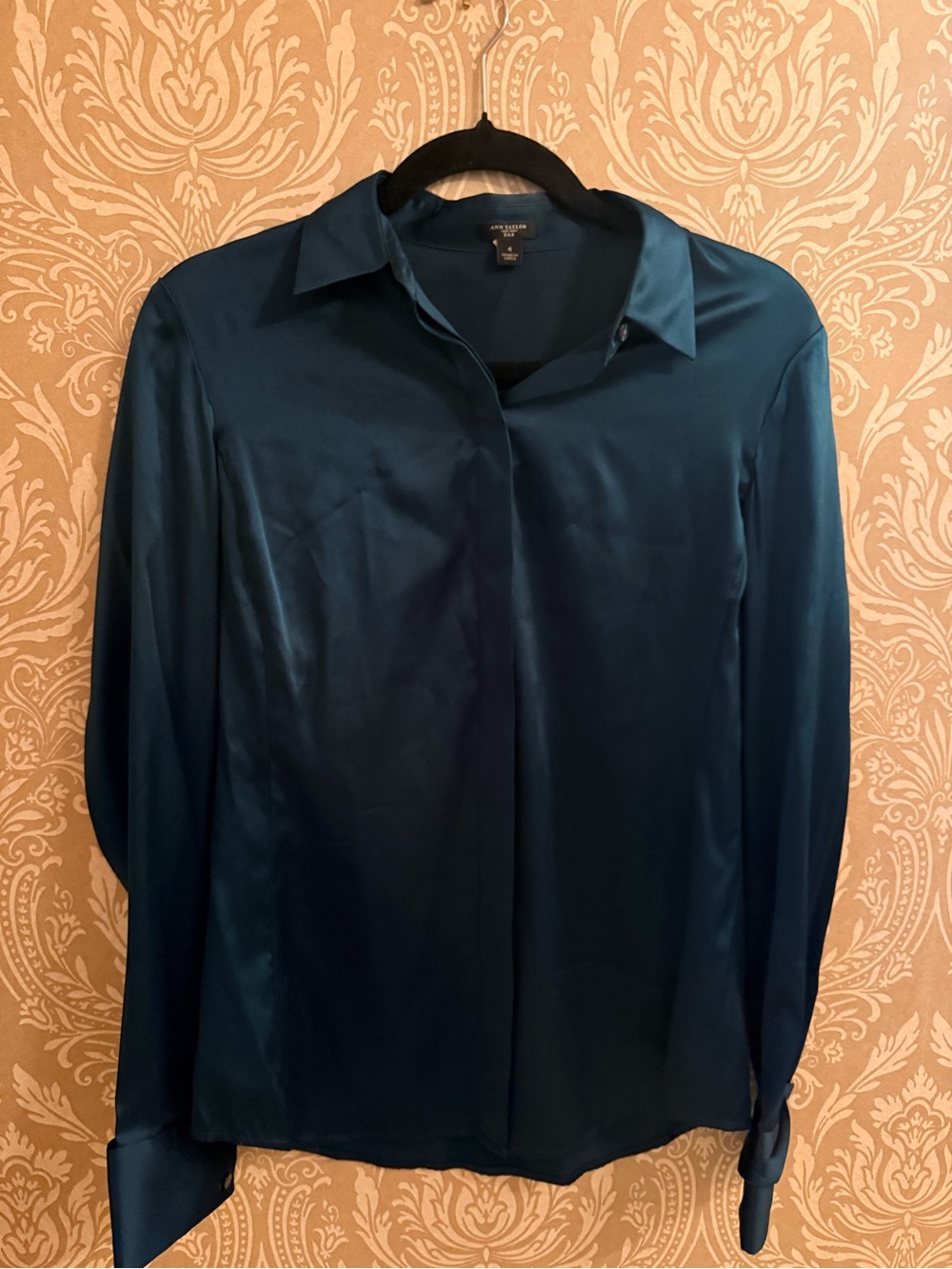 Ann Taylor Silky Teal Button-Front Blouse